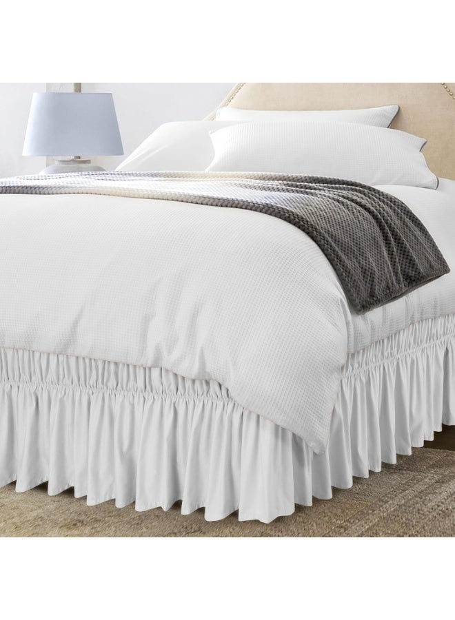 Bedding Full Elastic Bed Skirt, Easy Wrap Around Ruffle, Microfiber Bed Skirt with Adjustable Elastic Belt 16 Inch Tailored Drop, Hotel Quality Bedskirt, Fade Resistant (Full, White) - Image 1